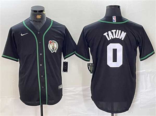 Men%27s Boston Celtics #0 Jayson Tatum Black With Patch Stitched Baseball Jersey->team usa basketball->NBA Jersey